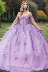 Stunning Off-Shoulder Purple Tulle Quinceanera Dress with Sequins & Appliques Sweet 16 or Birthday Party Gown