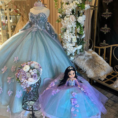 Off-Shoulder Ball Gown Sweetheart Neck Quinceanera Dress with 3D Floral Appliques & Sparkling Beaded Tulle for Sweet 16 & Princess Parties