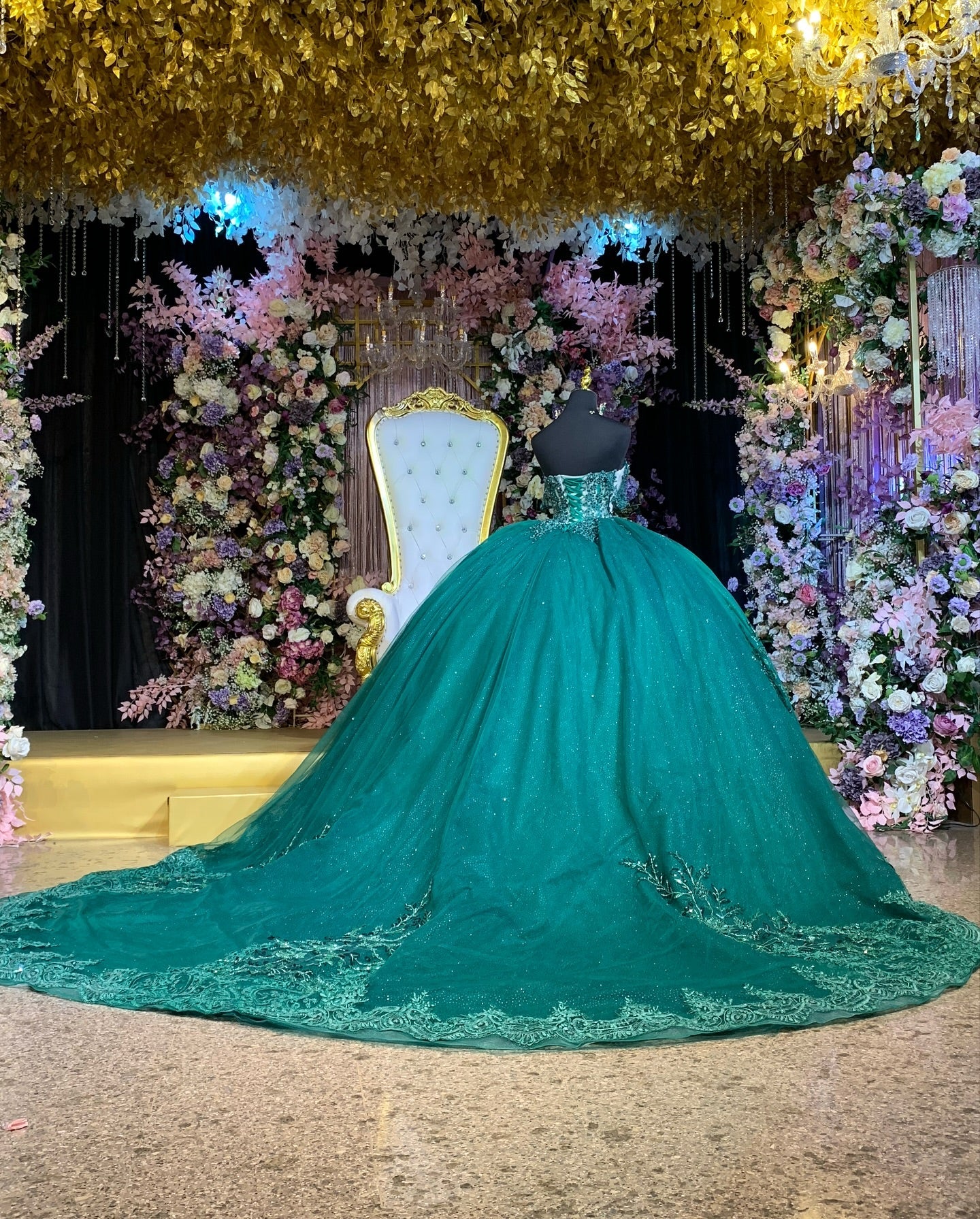 Dark Green Beaded Quinceanera Ball Gown Off-Shoulder Pleated Tulle Evening Dress for Sweet 16 & Formal Events