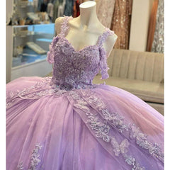 Lilac Off-Shoulder Ball Gown Tiered Tulle Ruffles with Lace Applique & Beaded Details for Quinceanera Sweet 16 or Princess-Themed Parties