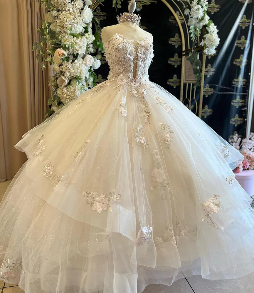 Exquisite Strapless Ball Gown with Floral Lace Appliques Perfect for Prom Quinceanera & Sweet 16 Celebrations