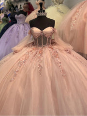 Exquisite Off-Shoulder Ball Gown with Beaded 3D Floral Appliques Perfect for Quinceanera & Sweet 16 Celebrations