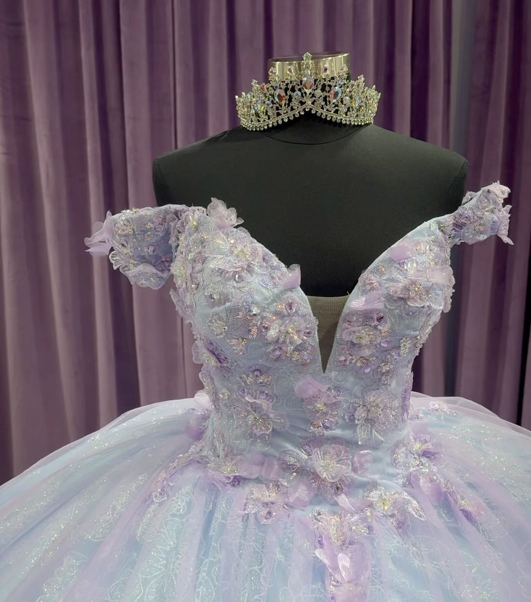 Off-Shoulder Ball Gown with 3D Floral Applique Princess Quinceanera & Sweet 16 Party Dress