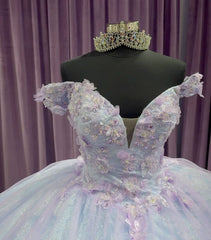 Off-Shoulder Ball Gown with 3D Floral Applique Princess Quinceanera & Sweet 16 Party Dress