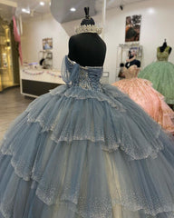 Exquisite Off-Shoulder Sweetheart Ball Gown Tiered Tulle Princess Dress for Quinceanera & Sweet 16
