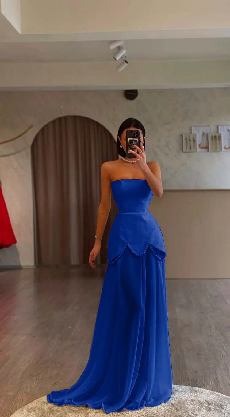 White Strapless Sleeveless Long Formal Dress With Pleated Beading