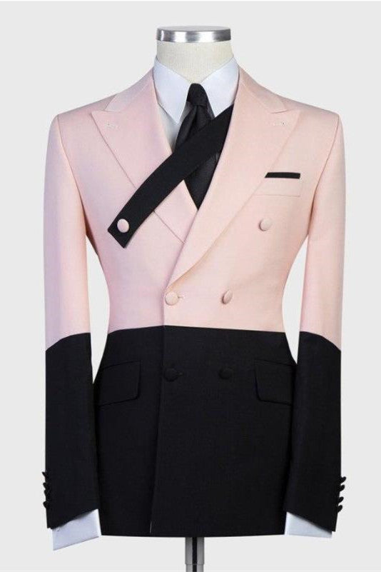 Newinlook Pink and Black Double-Breasted Ring Bearer Suit with Peaked Lapel