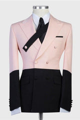 Newinlook Pink and Black Double-Breasted Ring Bearer Suit with Peaked Lapel