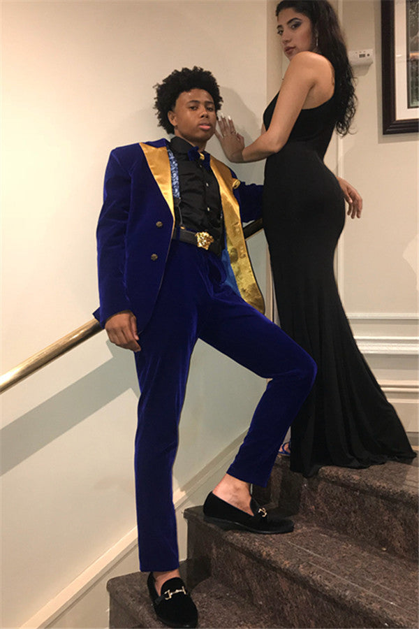 Newinlook Fashionable Royal Blue Velvet Two-Piece Evening Suit