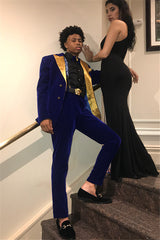 Newinlook Fashionable Royal Blue Velvet Two-Piece Evening Suit