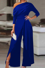 Newinlook Chic Black Asymmetrical Wide-Leg Niche Daily Women's Jump Suit