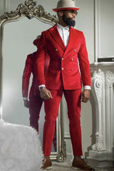 Newinlook Bespoke Red Velvet Double Breasted Prince Suit for Groom with Peaked Lapel
