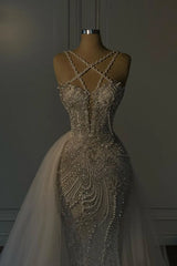 Halter Sleeveless Mermaid Long Formal Dress With Beading Tulle