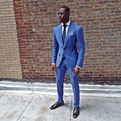 Newinlook New Arrival Royal Blue Two-Piece Summer Wedding Suit with Peaked Lapel