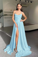 Halter Sleeveless Long Split Formal Dress With Pleated Sequins