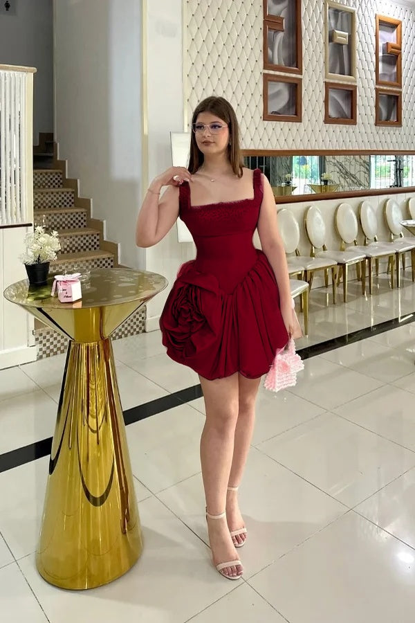 Double shoulder straps Sleeveless Short Formal Dress With Pleated