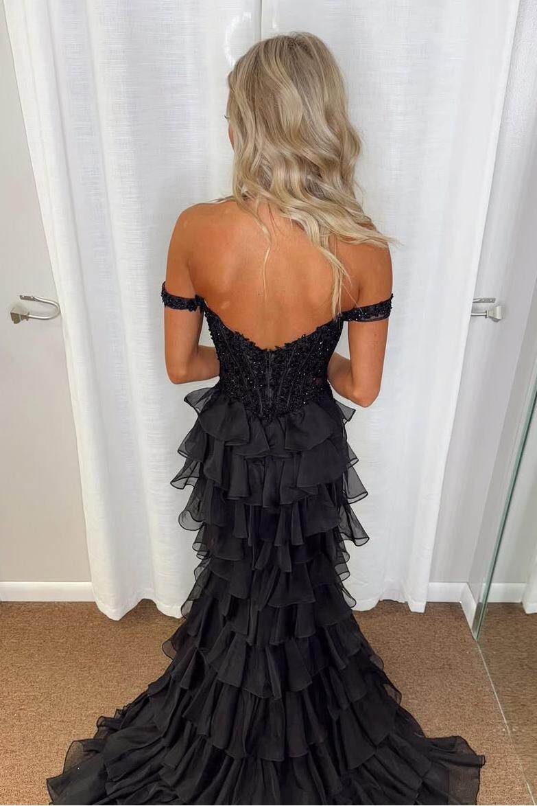 Off the Shoulder Sleeveless Mermaid Long Formal Dress With Appliques