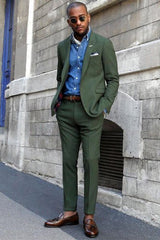 Newinlook Elegant Dark Green Peaked Lapel Wedding Suit for Men