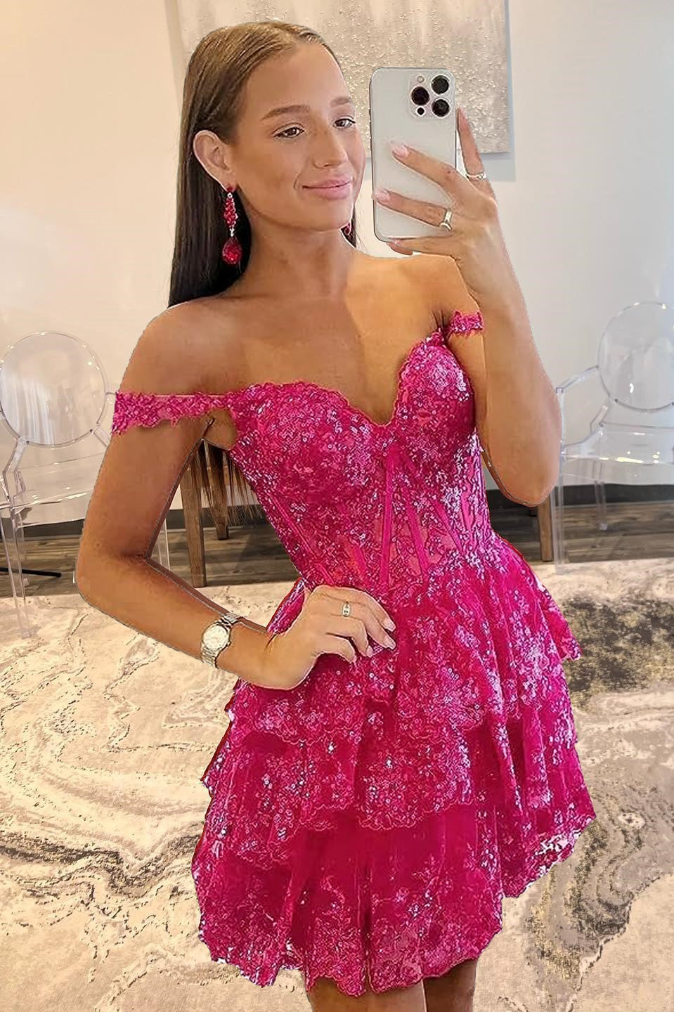 Everly Short A-Line Sweetheart Tiered Homecoming Dress