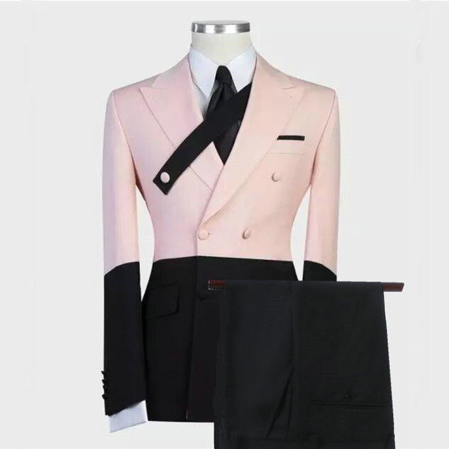 Newinlook Pink and Black Double-Breasted Ring Bearer Suit with Peaked Lapel