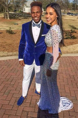 Newinlook Royal Blue High Quality Casual Velvet Wedding Blazer for Groom with Black Shawl Lapel
