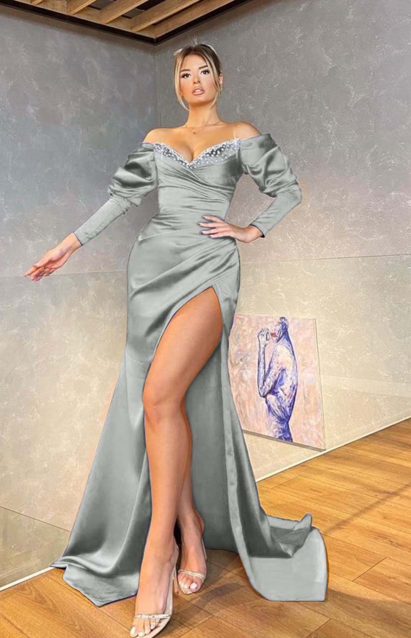 Newinlook Long Sleeves Royal Blue Mermaid Evening Dress