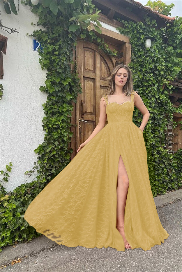 Straps Sleeveless Sweetheart Long Formal Dress With High Split