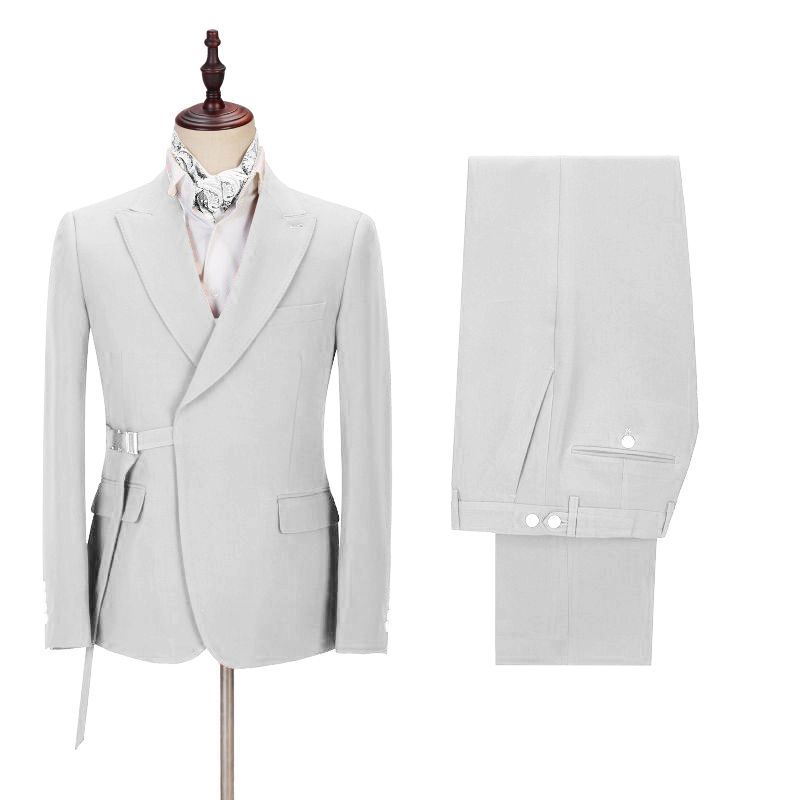 Newinlook New Silver Reception Suit for Prom with Adjustable Buckle and Peaked Lapel