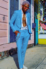 Newinlook Stylish Blue Shawl Lapel One-Button Wedding Suit for Groom