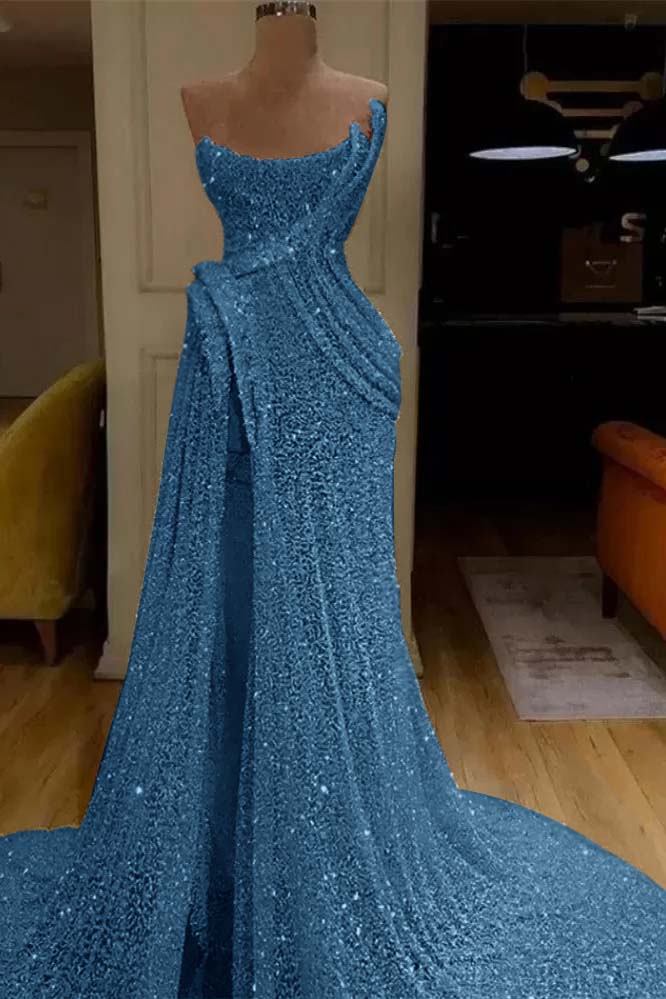 Sequin Strapless Sleeveless Long Mermaid Formal Dress With Split