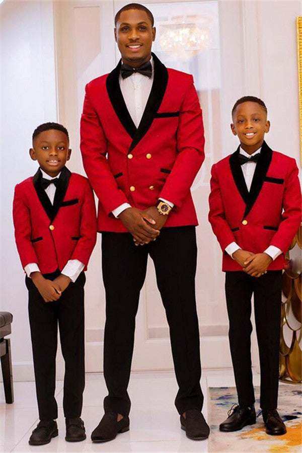 Newinlook Fancy Red Double-Breasted Wedding Suit with Black Lapel