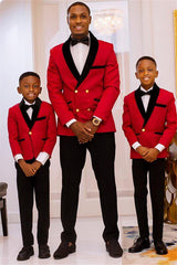 Newinlook Fancy Red Double-Breasted Wedding Suit with Black Lapel
