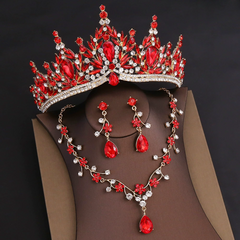 Rhinestone Headpiece Set Quinceanera Wedding & Birthday Jewelry with Crown Necklace & Earrings