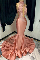 Newinlook Elegant High-Neck Sleeveless Appliques Mermaid Evening Dress