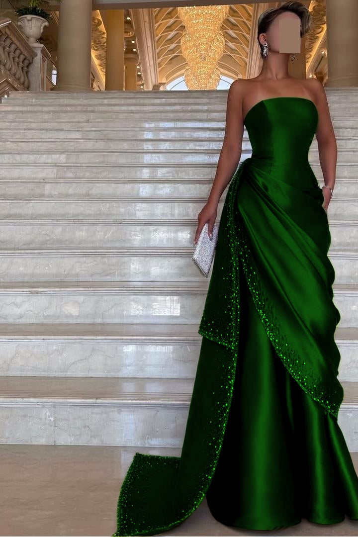 Chic Strapless Sleeveless Long Formal Dress With Pleated Beading