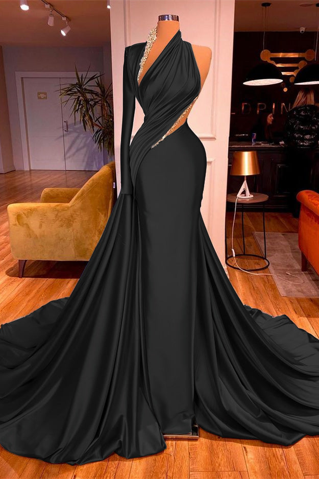 Newinlook One-Shoulder Mermaid Long Sleeves Evening Dress Long With Beadings