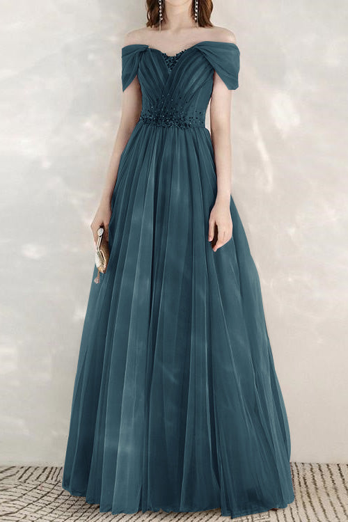 Elegant Infinity Tulle Off the Shoulder Sweetheart Long Formal Dress With Sequins
