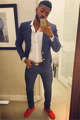 Newinlook Navy Blue Party Prom Suit - Fashionable Two Buttons for Man, Peaked Lapel