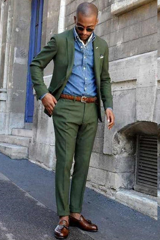 Newinlook Elegant Dark Green Peaked Lapel Wedding Suit for Men