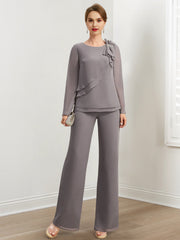 Beaded and Ruffled Chiffon Pantsuits for the Mother of the Bride