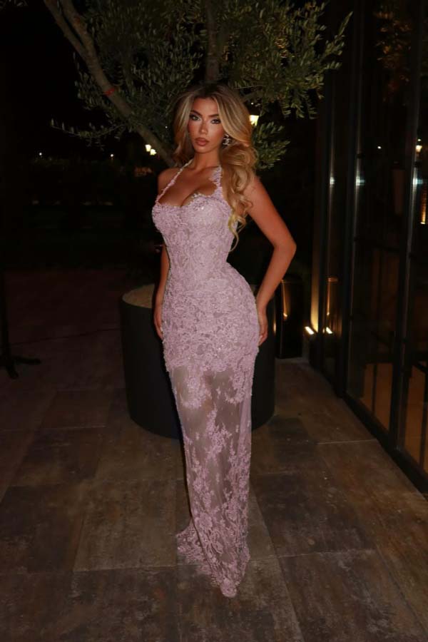 Halter Sleeveless Long Mermaid Formal Dress With Lace Embroidery