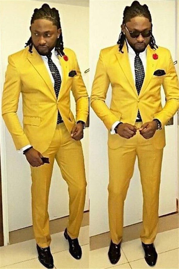 Newinlook Yellow Casual Prom Outfits - Peaked Lapel One Button for Guys, Stylish