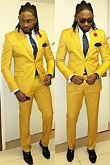 Newinlook Yellow Casual Prom Outfits - Peaked Lapel One Button for Guys, Stylish
