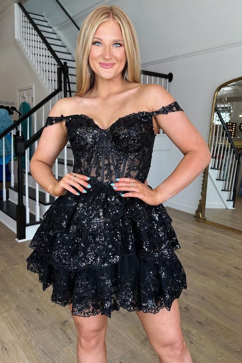 Everly Short A-Line Sweetheart Tiered Homecoming Dress