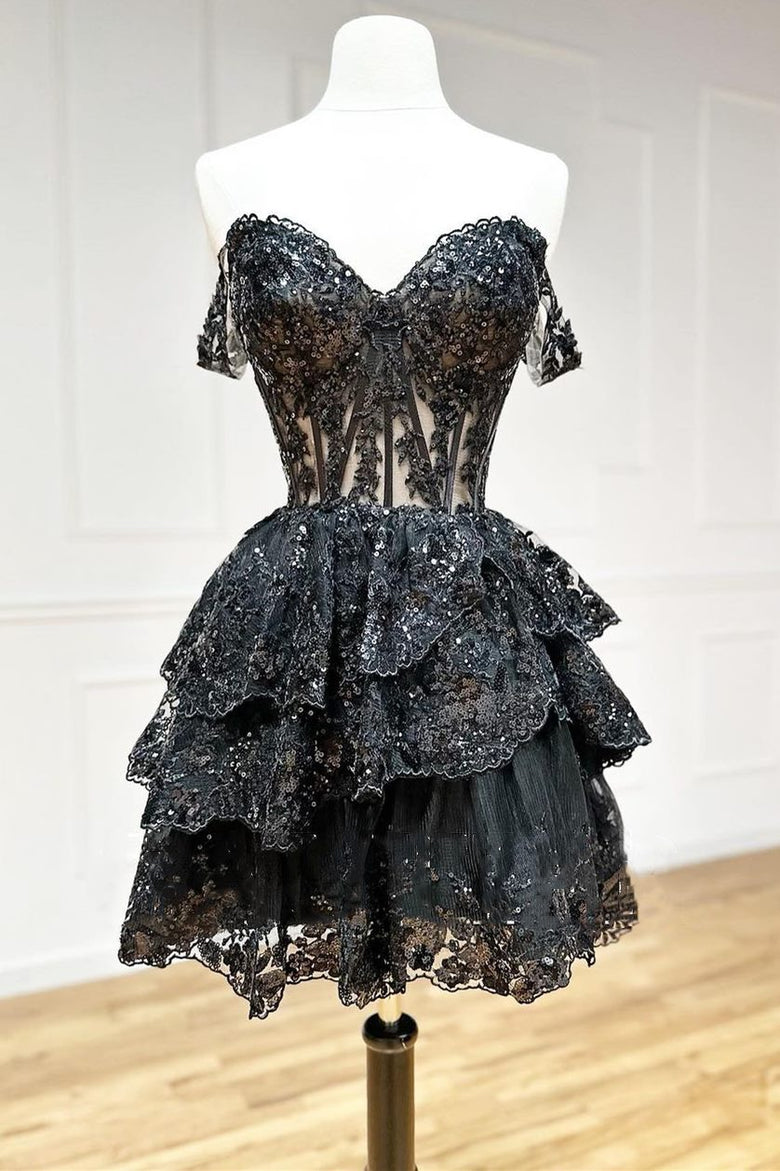 Everly Short A-Line Sweetheart Tiered Homecoming Dress