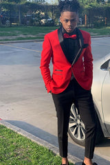 Newinlook Red One-Button Prom Suit with Black Shawl Lapel for Party