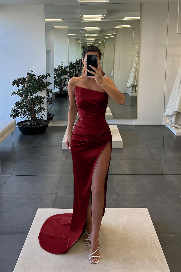 Newinlook Sleeveless Mermaid Strapless Long Slit Evening Dress