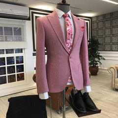 Newinlook Simple Pink One-Button Suit with Peaked Lapel