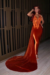 Formal Dress Straps Sleeveless With Appliques Beading Long Trail