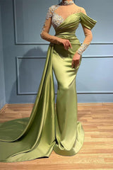 Newinlook Long Sleeves High Neck Appliques Evening Dress Long With Ruffles Mermaid